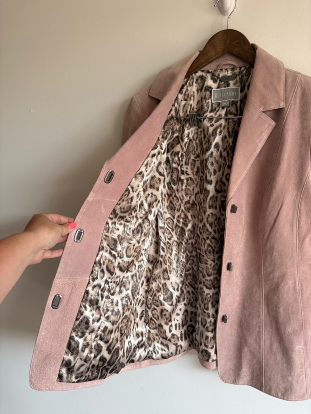 Guillaume Pink Leather Jacket Leopard Lining Tailored Blazer Size M - Picture 3 of 9
